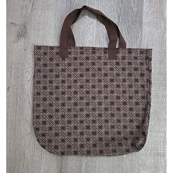 ANTONIO MELANI BROWN & TAN CANVAS/CLOTH TOTE BAG PURSE 16" X 17.5" SHOPPING TOTE - Picture 4 of 5